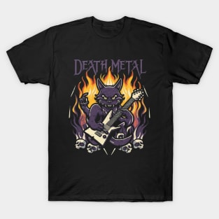 Death Metal Satanic Baphomet Cat playing guitar T-Shirt